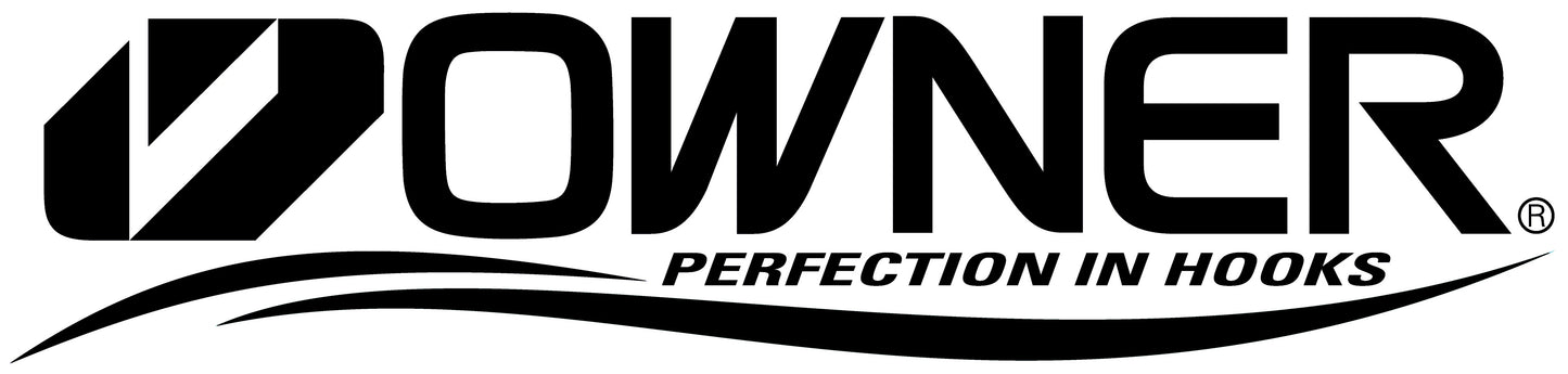 A logo of Owner, a company that makes fishing hooks, showing the brand name with a tagline 'Perfection in Hooks'.